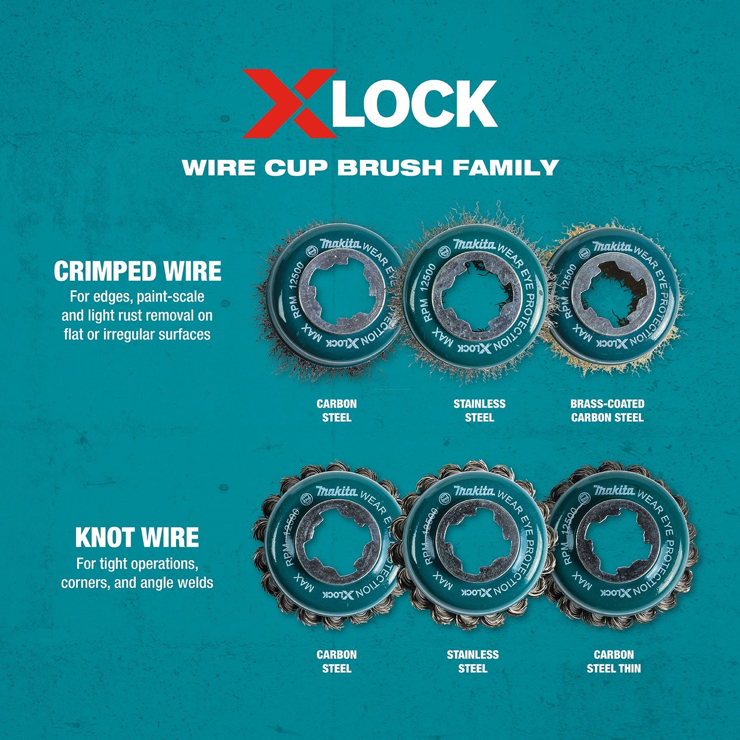 Makita D-72578 X‑LOCK 3‑1/8" Stainless Steel Knot Wire Cup Brush