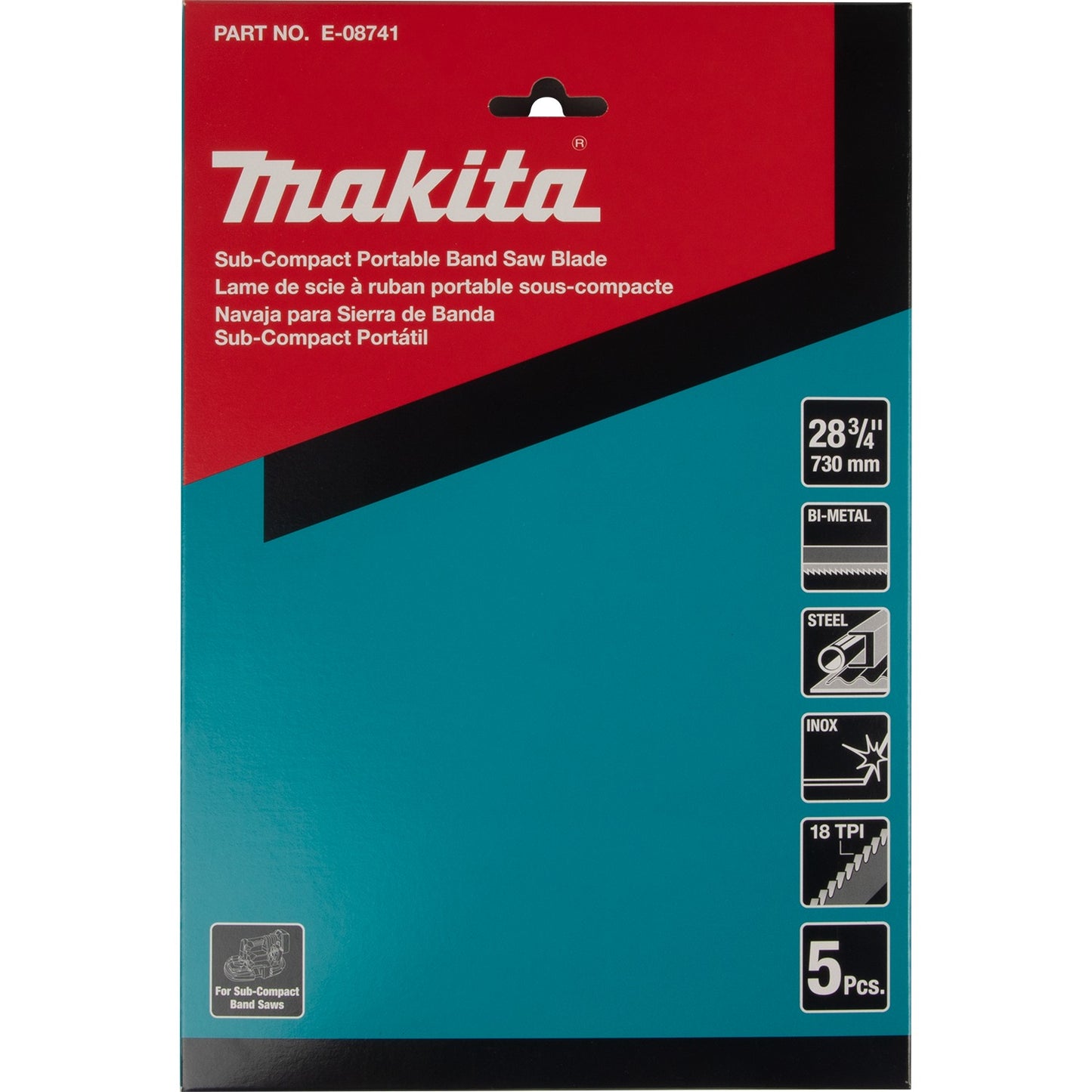 Makita E-08741 28‑3/4" 18 TPI Bi‑Metal Sub‑Compact Portable Band Saw Blade, 5/pk