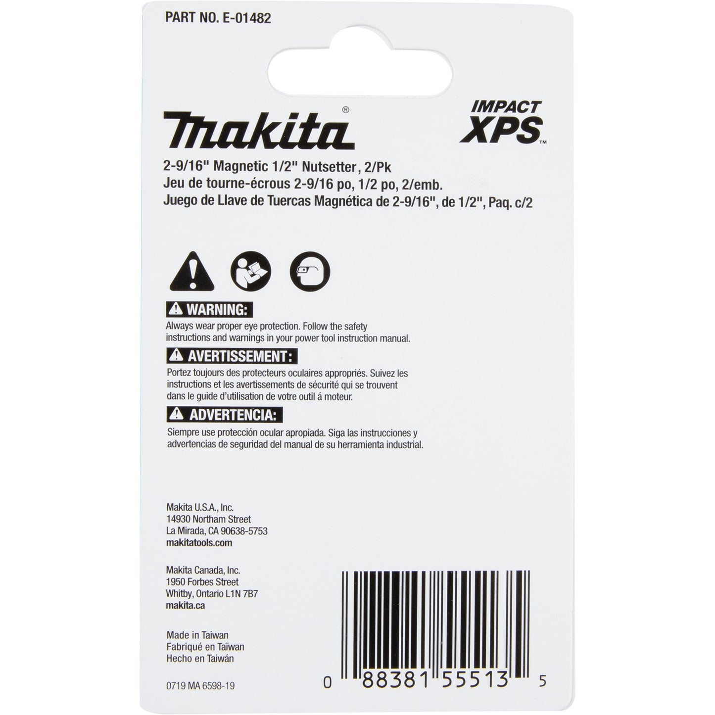 Makita E-01482 Impact XPS® 2‑9/16" Magnetic 1/2" Nutsetter, 2/pk