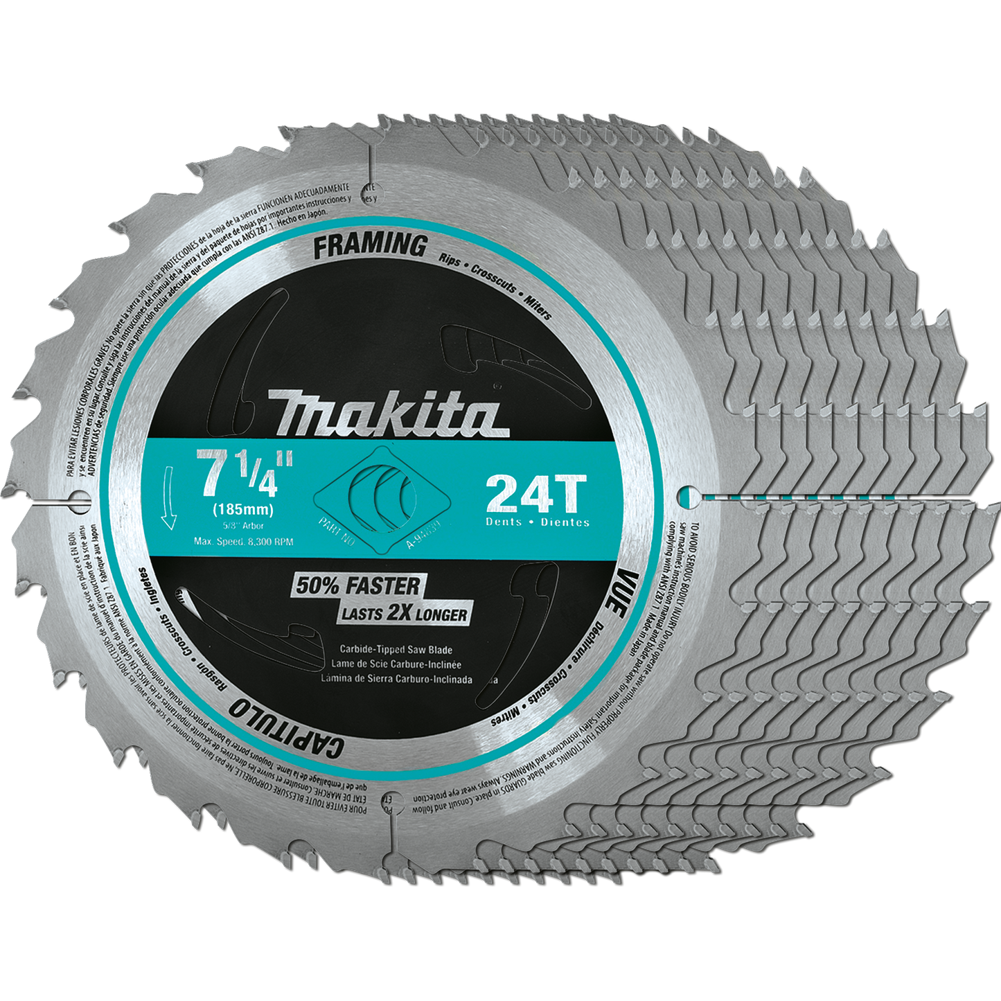 Makita A-94839-10 7‑1/4" 24T Carbide‑Tipped Circular Saw Blade, Framing, 10/pk