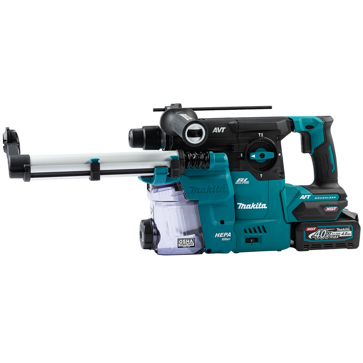 Makita GRH08M1W 40V max XGT® Brushless Cordless 1‑3/16" SDS‑PLUS AVT® Rotary Hammer Kit w/Dust Extractor, AFT®, AWS® Capable (4.0Ah)