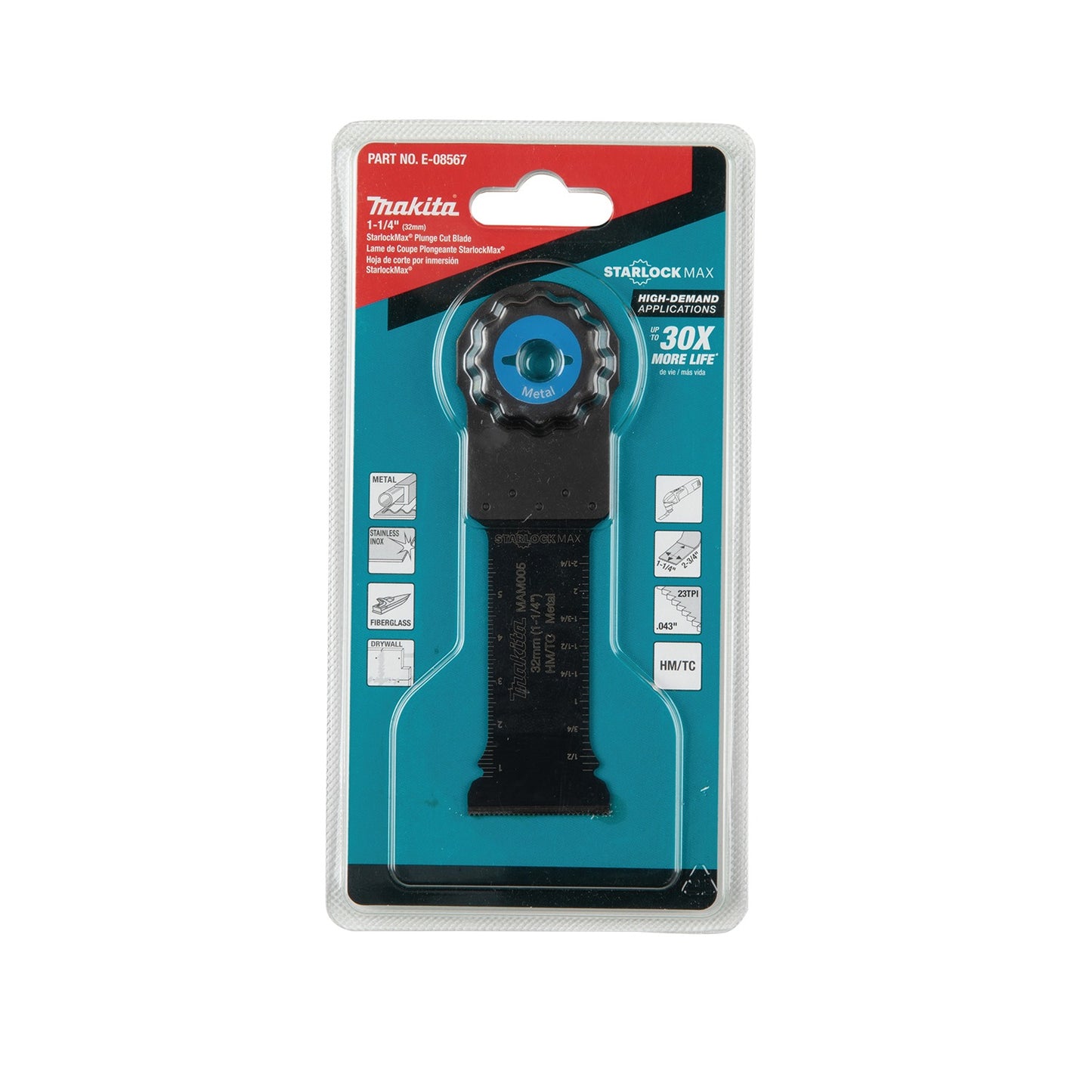 Makita E-08567 StarlockMax® Oscillating Multi‑Tool 1‑1/4" Hard Metal with Tungsten Carbide Teeth Plunge Cut Blade for Metal Cutting