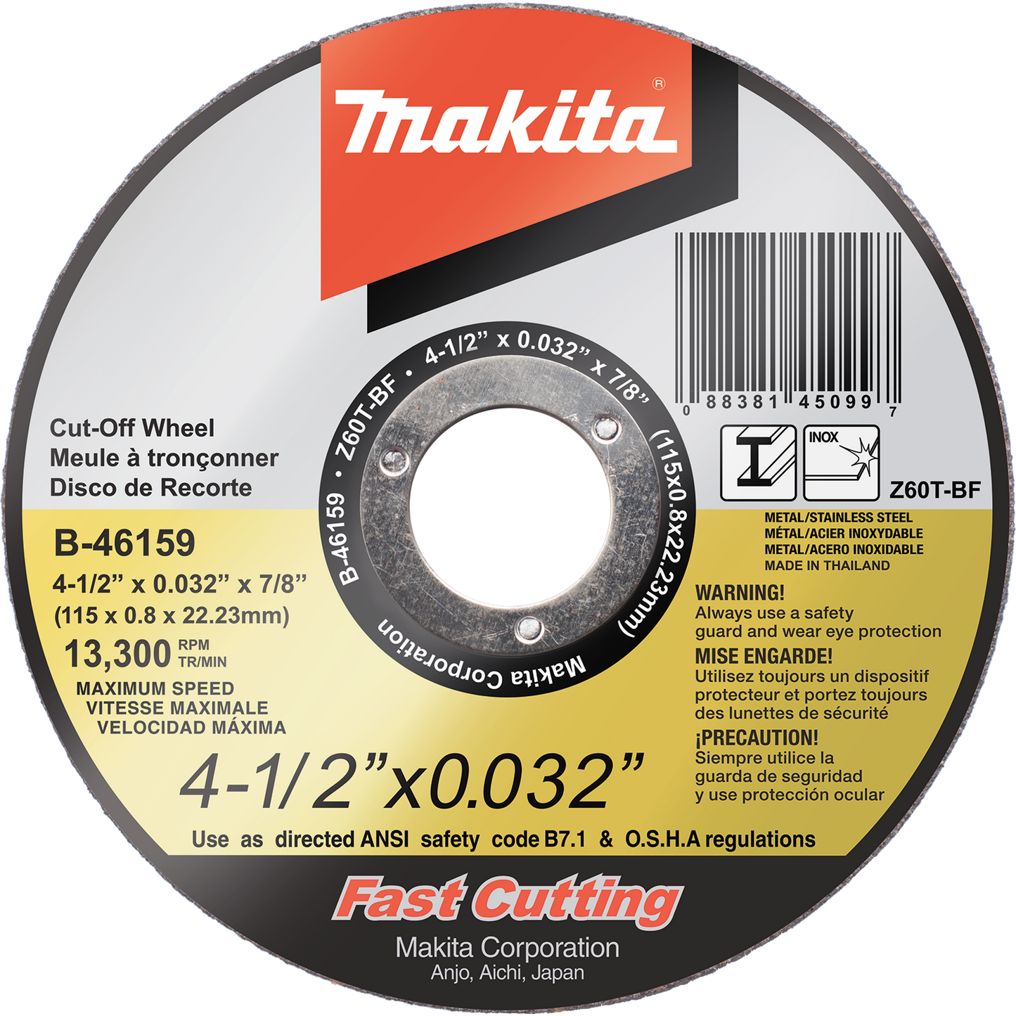 Makita B-46159-25 4‑1/2" x .032" x 7/8" Ultra Thin Cut‑Off Wheel, Stainless, 25/pk
