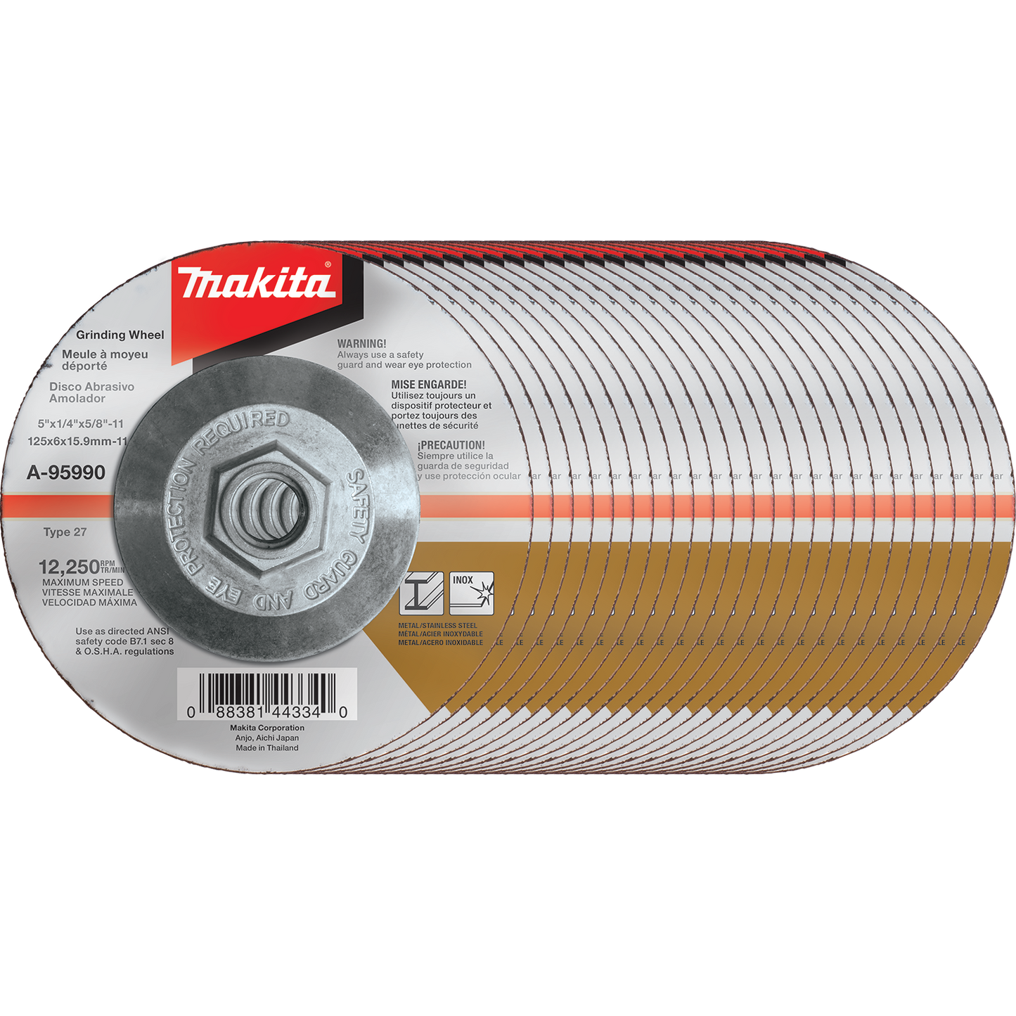 Makita A-95990-25 5" x 1/4" x 5/8‑11" Hubbed INOX Grinding Wheel, 36 Grit, 25/pk