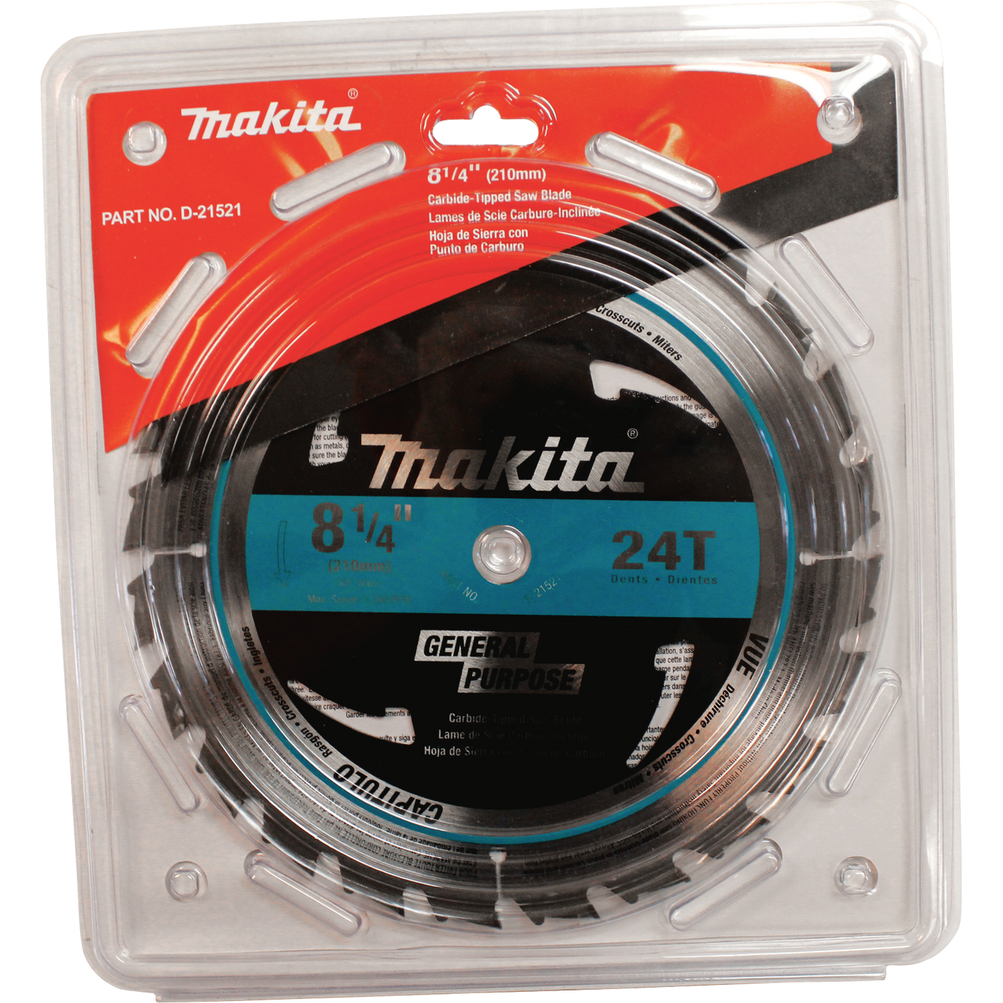 Makita D-21521 8‑1/4" 24T Carbide‑Tipped Circular Saw Blade, Framing