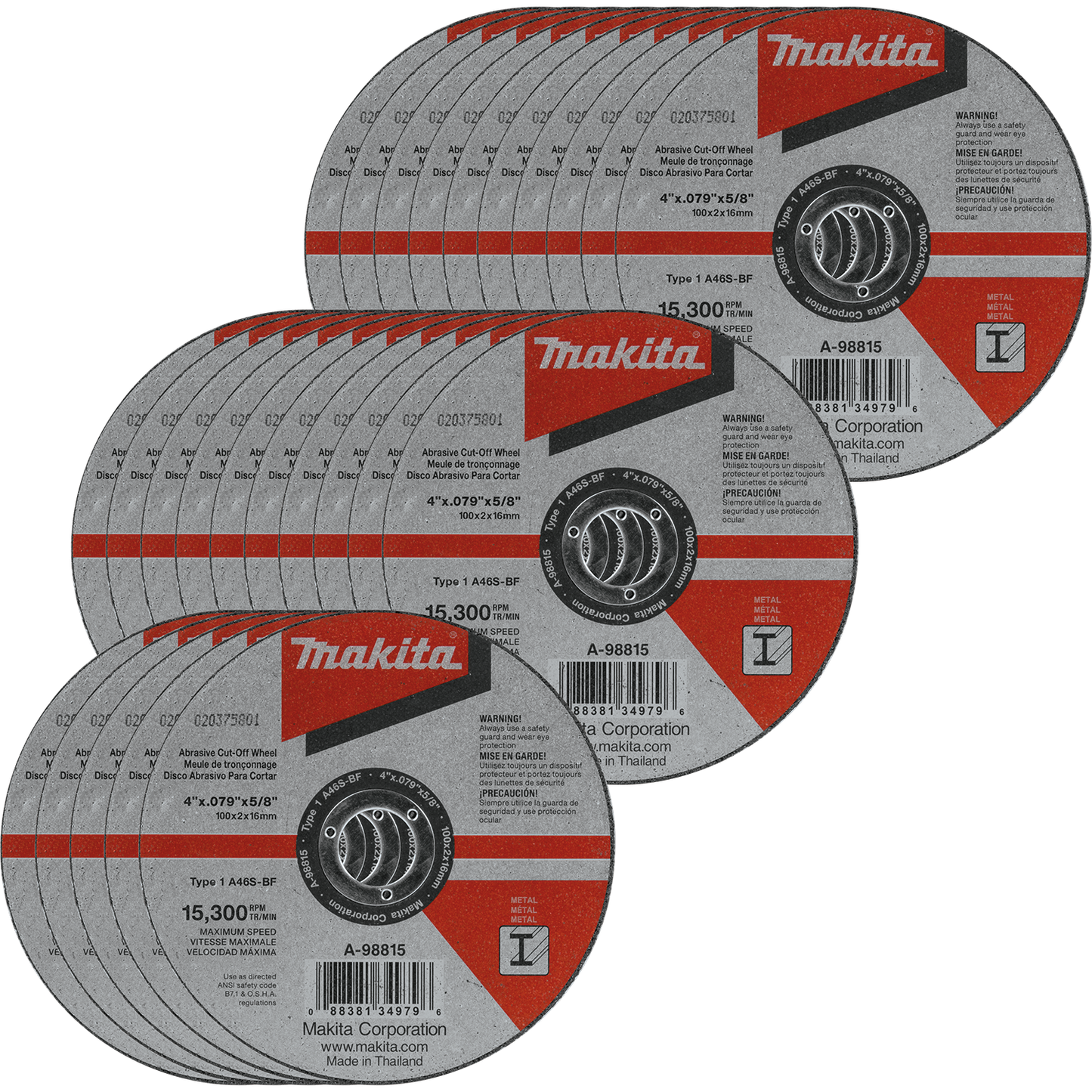 Makita A-98815-25 4" x .100" x 5/8" Cut‑off Wheel, Metal, 25/pk