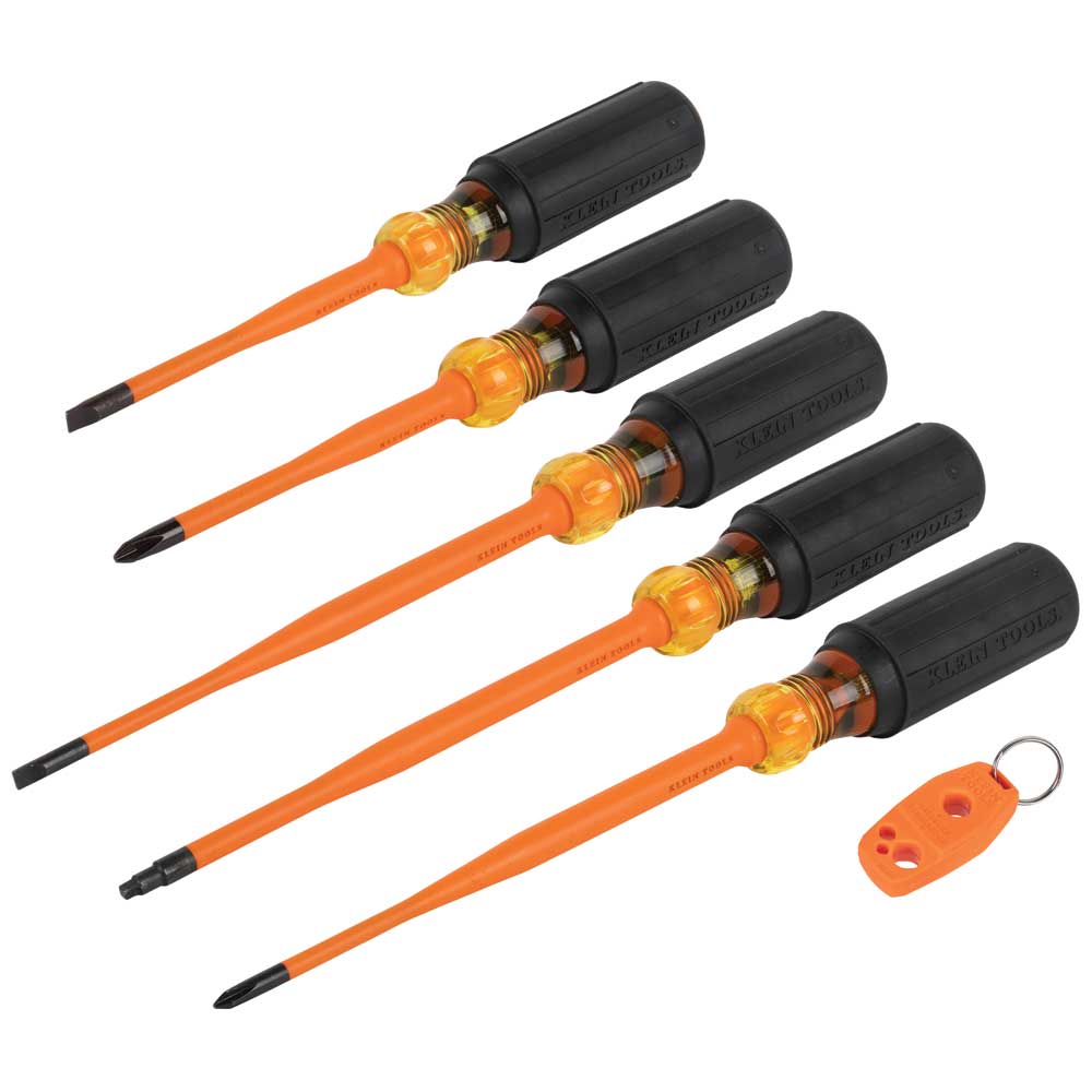 Klein Tools 33736INS Screwdriver Set, 1000V Slim-Tip Insulated And Magnetizer, 6-Piece