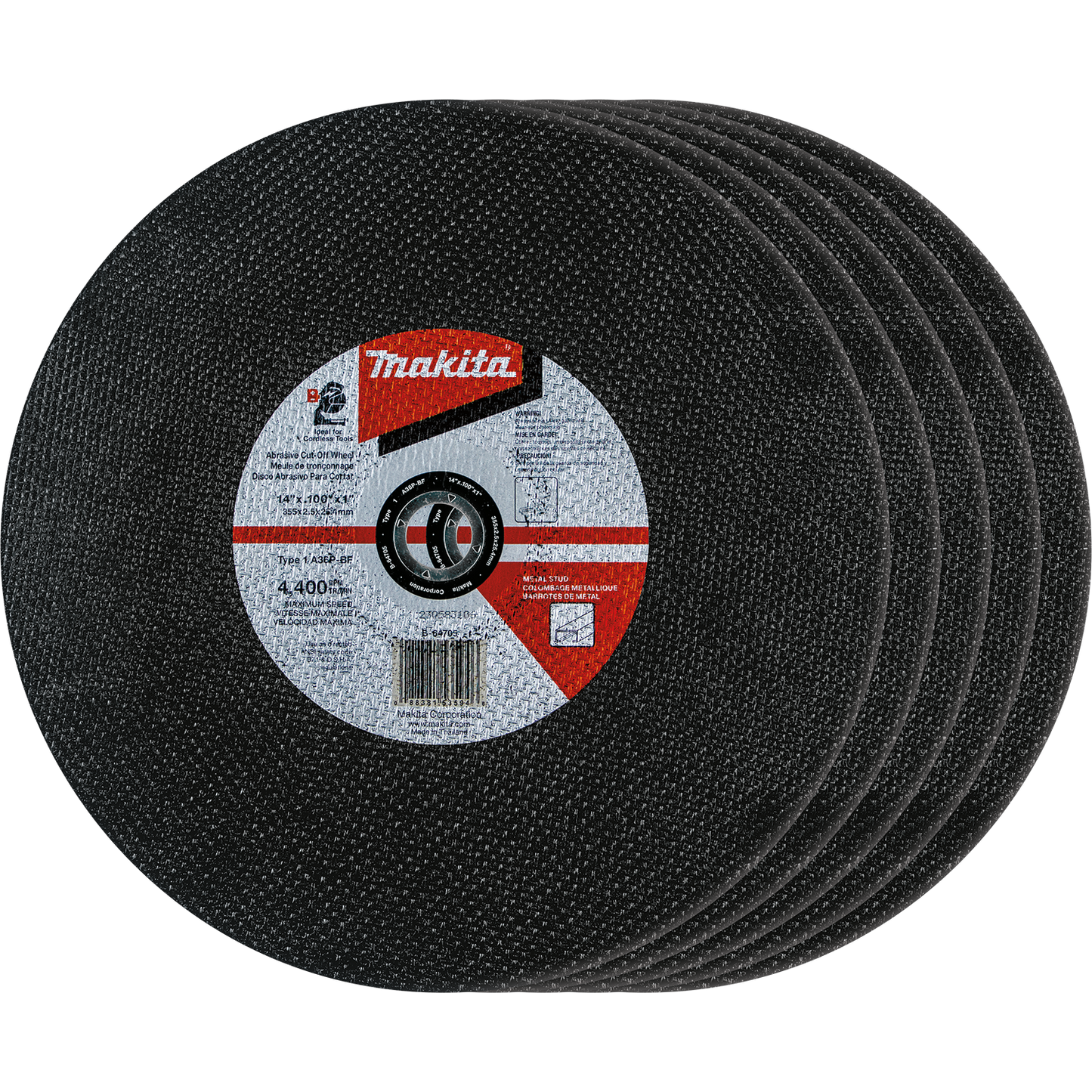 Makita B-64705-5 14" x 3/32" x 1" Abrasive Cut‑Off Wheel, 5/pk