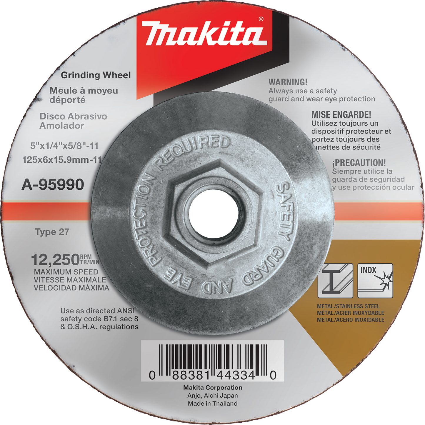 Makita A-95990 5" x 1/4" x 5/8‑11" Hubbed INOX Grinding Wheel, 36 Grit