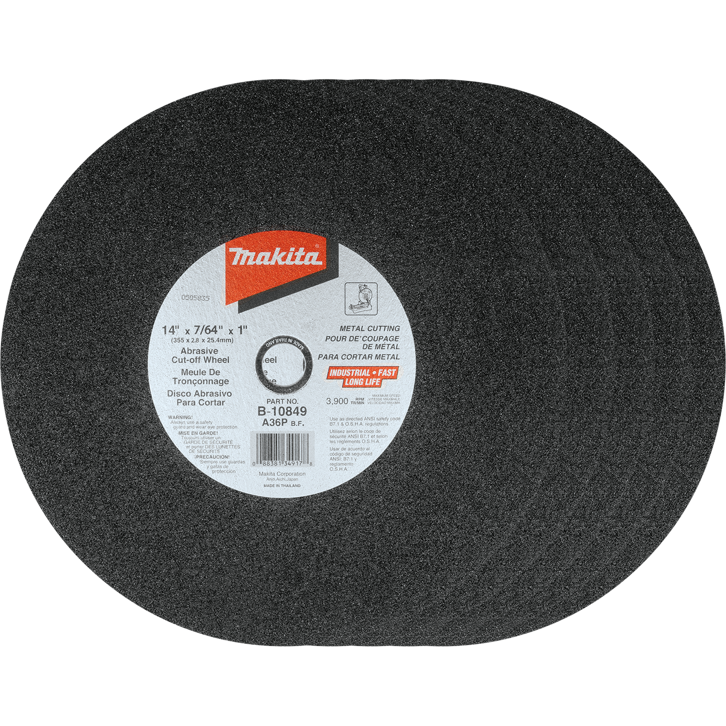 Makita B-10849-5 14" x 7/64" x 1" Abrasive Cut‑Off Wheel, 5/pk