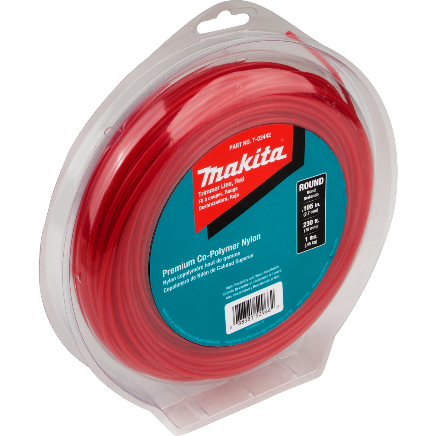 Makita T-03442 Round Trimmer Line, 0.105”, Red, 230’, 1 lbs.