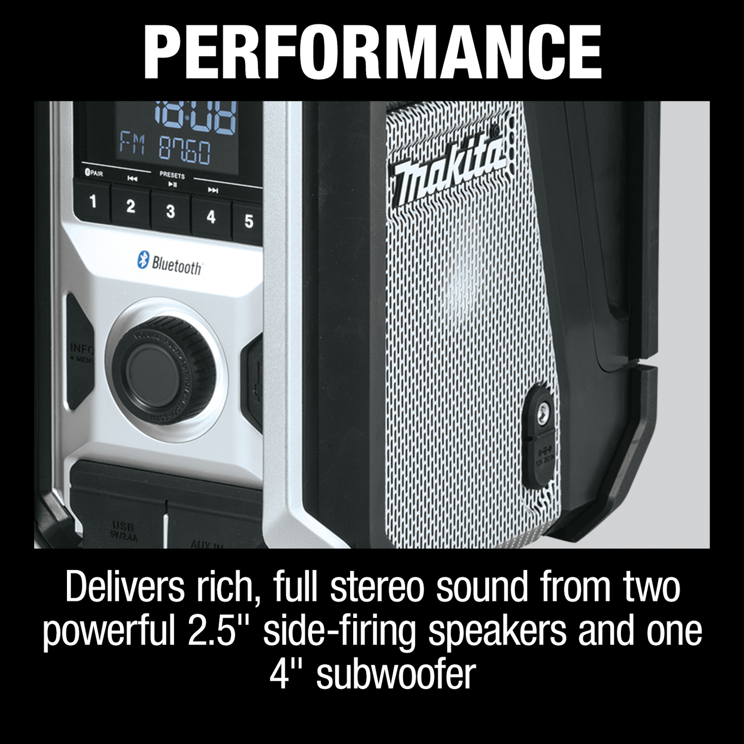 Makita XRM09B 18V LXT® / 12V max CXT® Lithium‑Ion Cordless/Corded Bluetooth® Job Site Radio, Tool Only