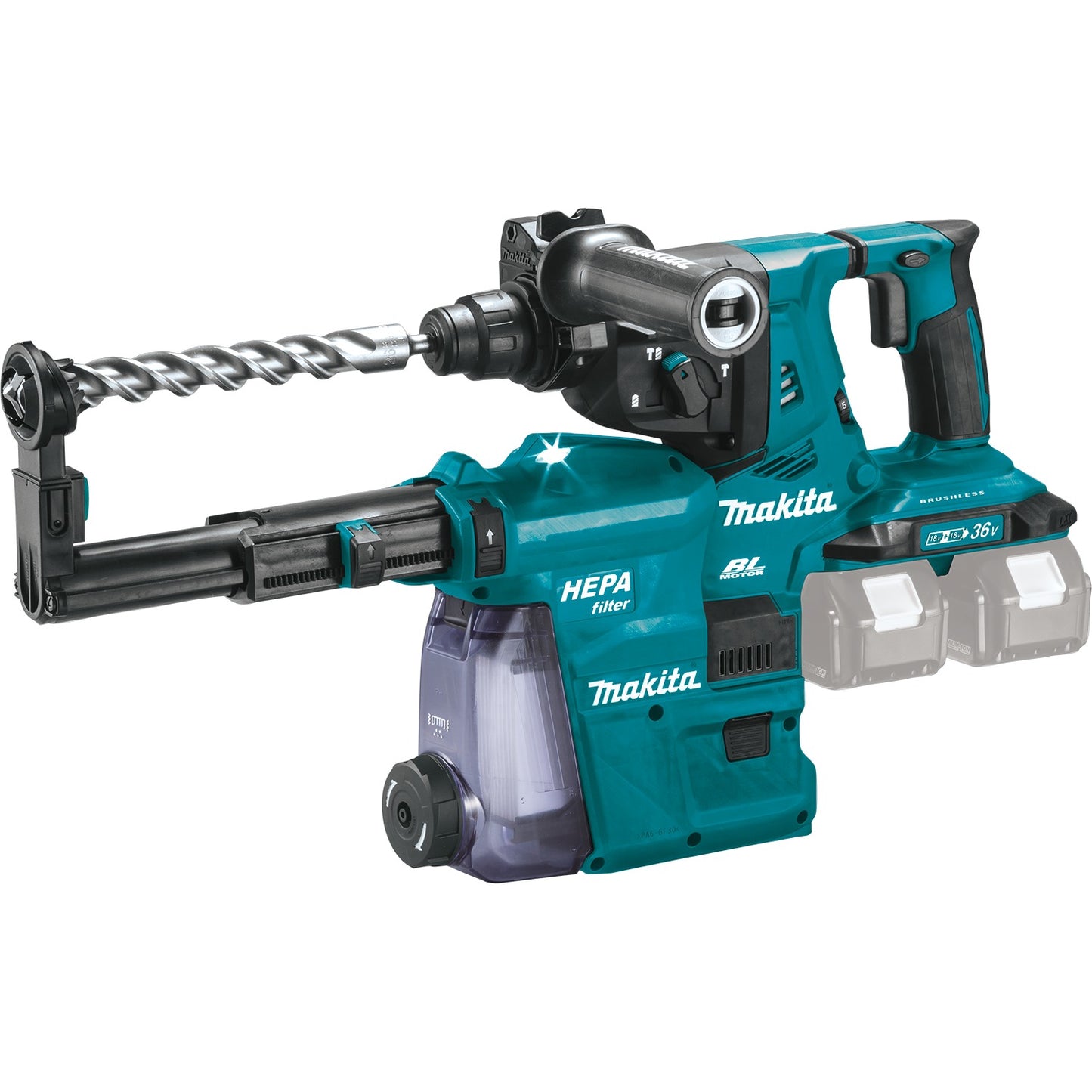 Makita XRH10ZW 36V (18V X2) LXT® Brushless 1‑1/8" SDS‑PLUS AVT® Rotary Hammer, w/ HEPA Dust Extractor, AFT®, AWS® Capable, Tool Only