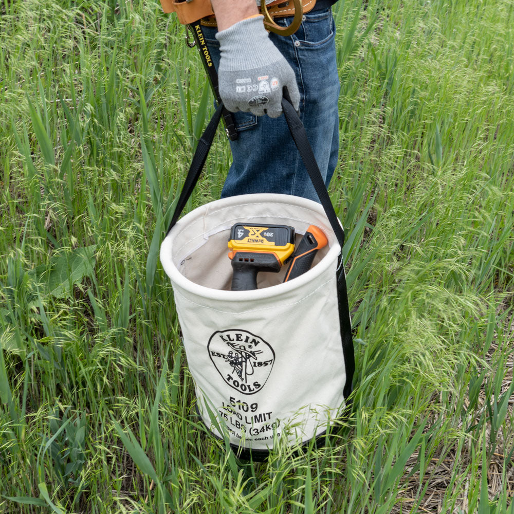 Klein Tools 5109 Canvas Bucket, Wide-Opening, Straight-Wall, Molded Bottom, 12-Inch