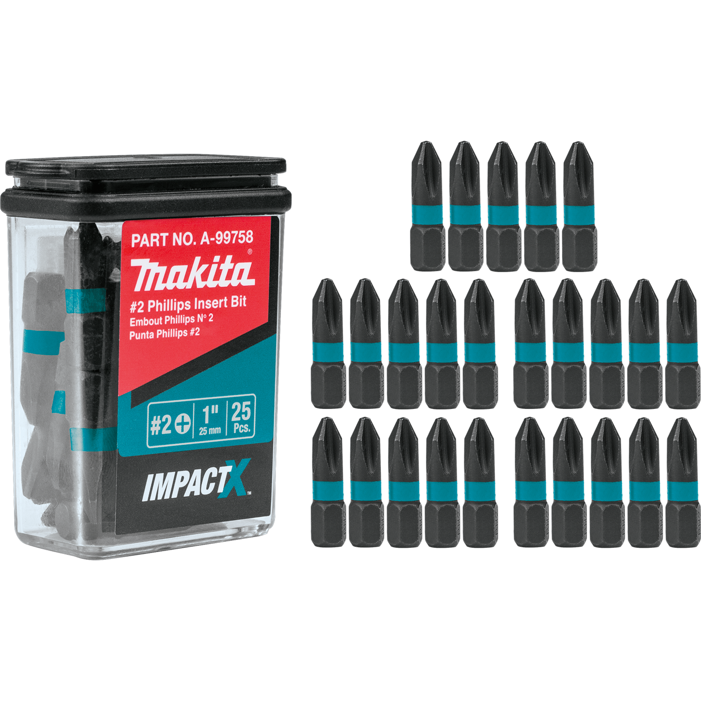 Makita A-99758 ImpactX™ #2 Phillips 1″ Insert Bit, 25/pk