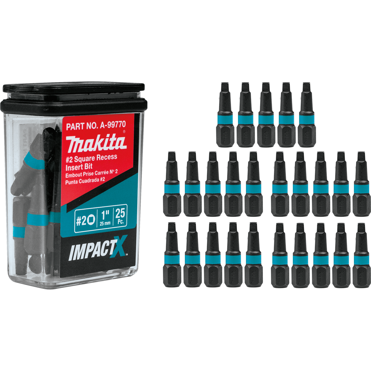 Makita A-99770 ImpactX™ #2 Square Recess 1″ Insert Bit, 25/pk