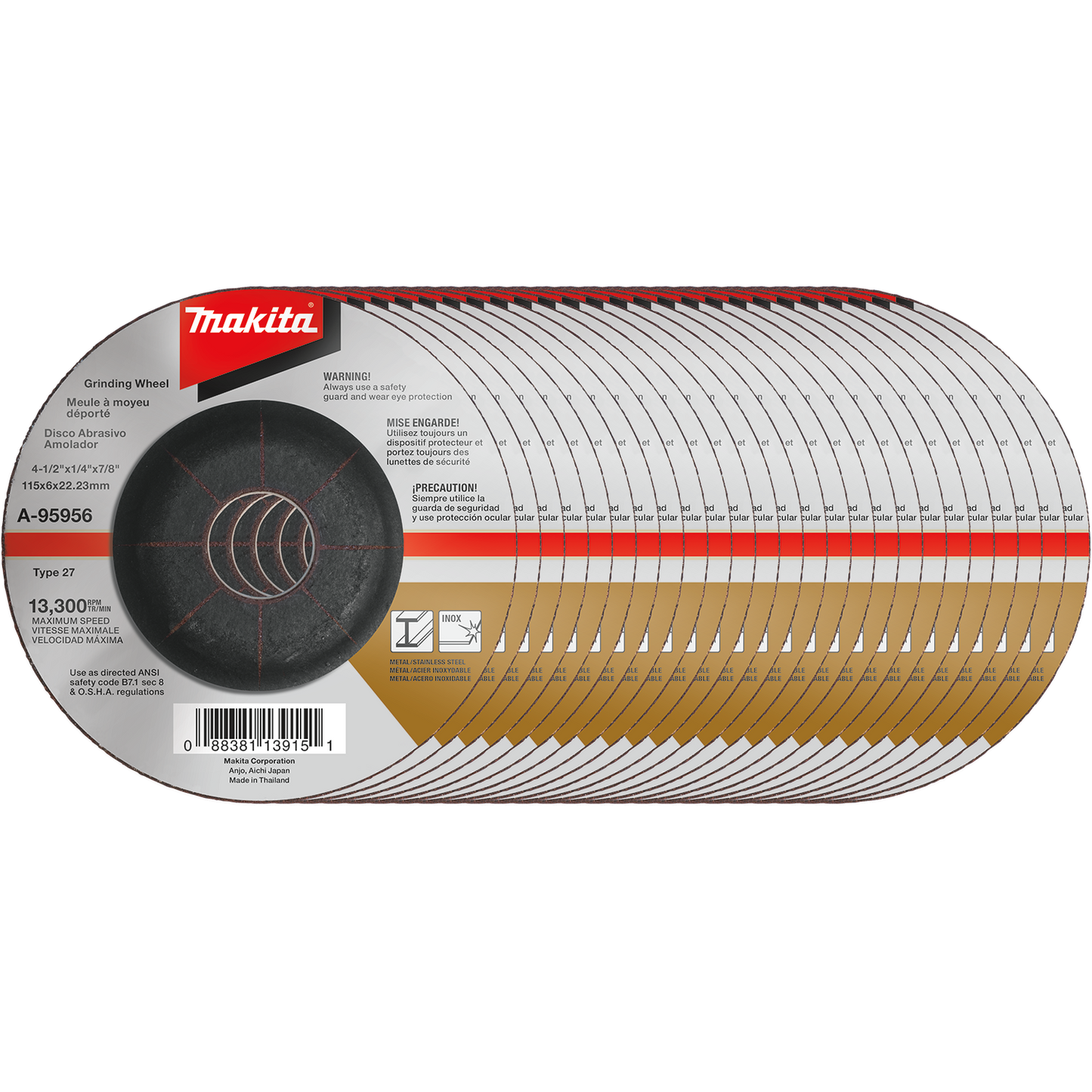 Makita A-95956-25 4‑1/2" x 1/4" x 7/8" INOX Grinding Wheel, 36 Grit, 25/pk