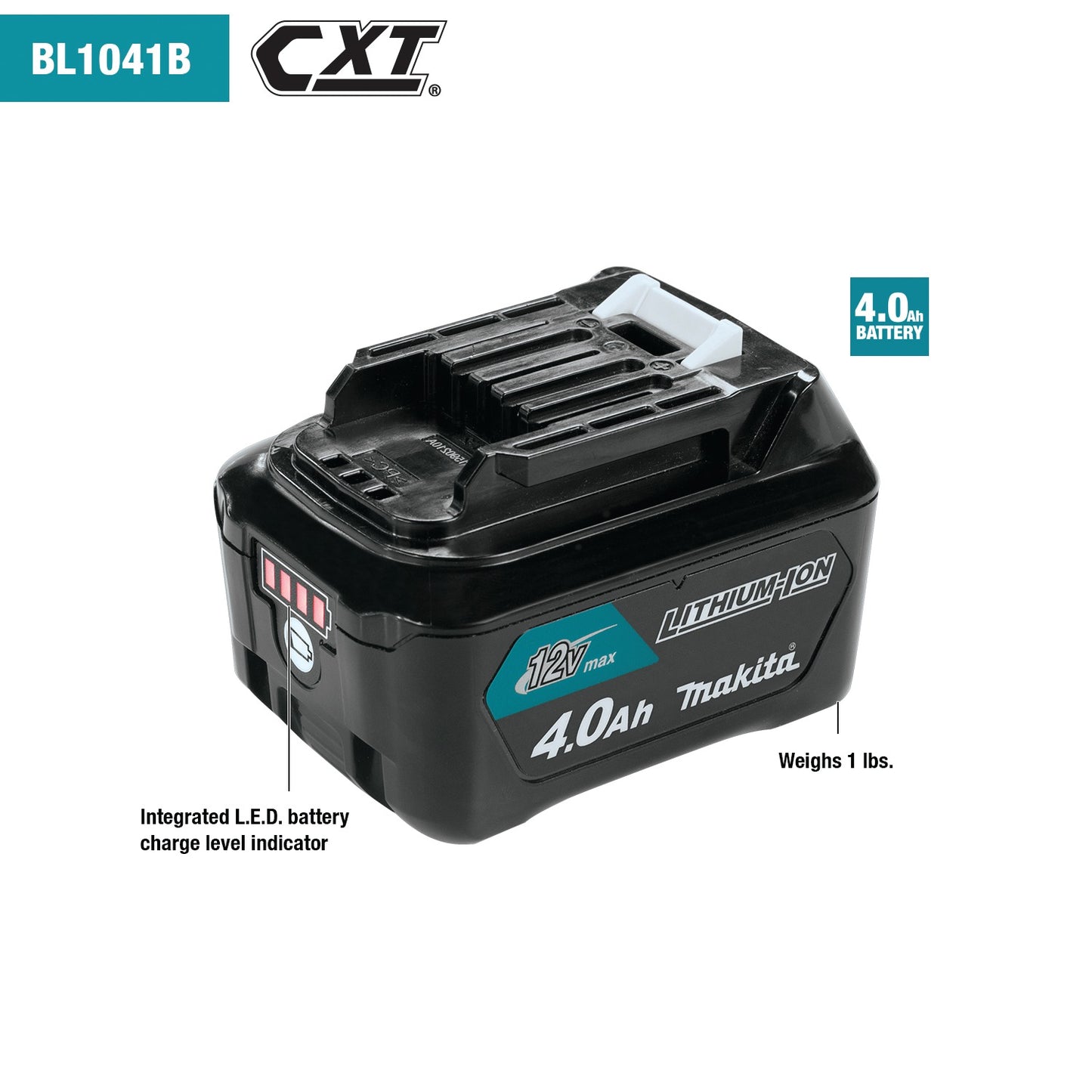 Makita BL1041B-2 12V max CXT® Lithium‑Ion 4.0Ah Battery, 2/pk