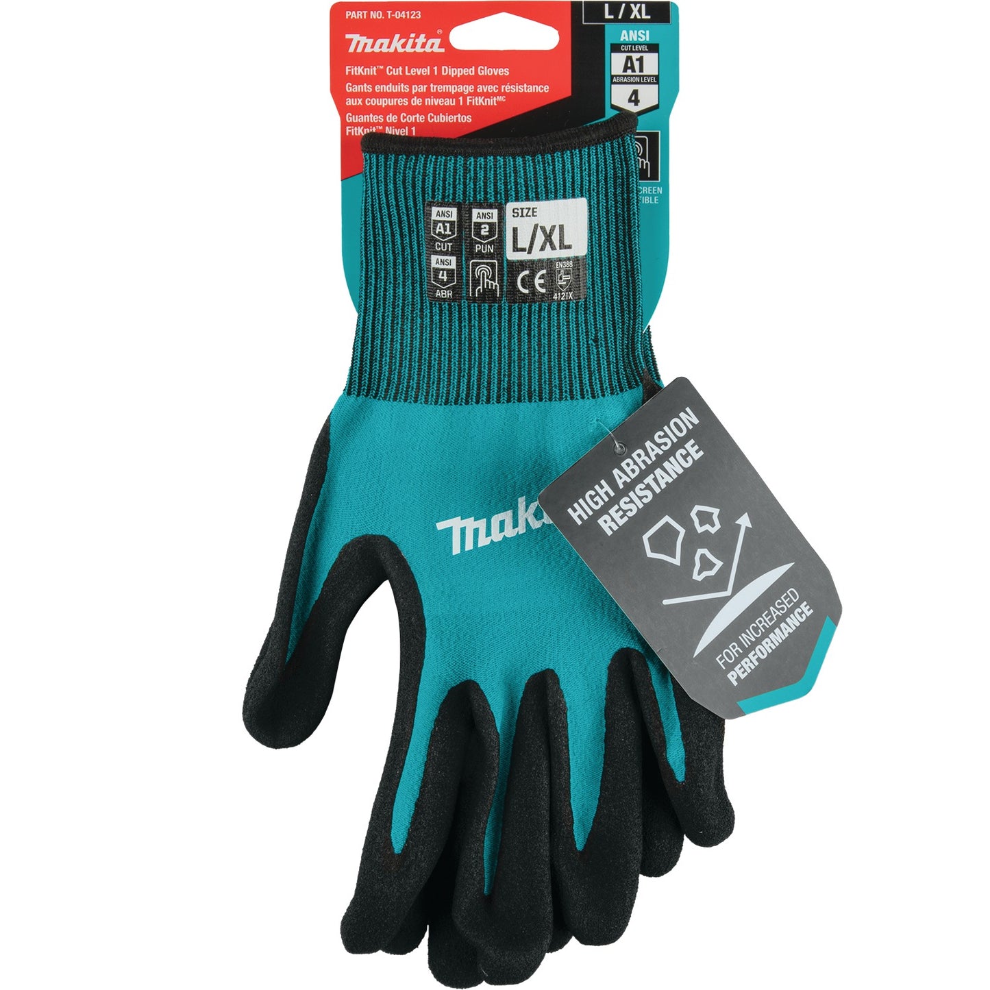 Makita T-04123 FitKnit™ Cut Level 1 Nitrile Coated Dipped Gloves (Large/X‑Large)