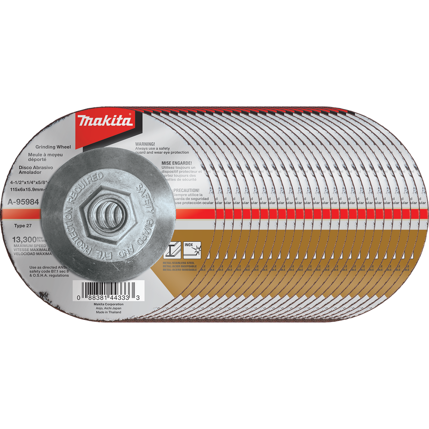 Makita A-95984-25 4‑1/2" x 1/4" x 5/8‑11" INOX Grinding Wheel, 36 Grit, 25/pk