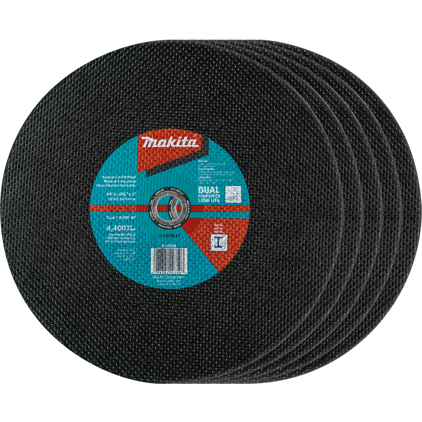 Makita B-57598-5 14" x 3/32" x 1" Abrasive Cut‑Off Wheel, 5/pk