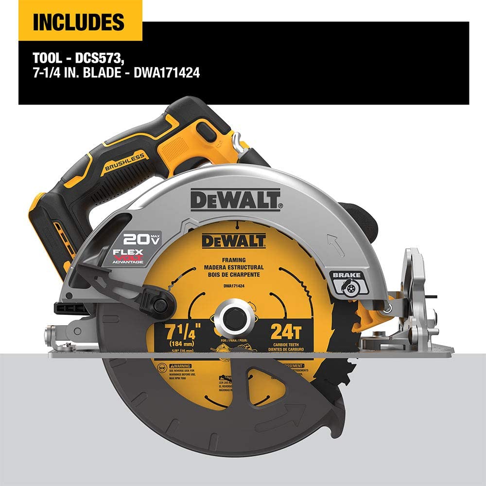 Dewalt DCS573B 20V Max* 7-1/4 In Brushless Cordless Circular Saw With Flexvolt Advantage (Tool Only)