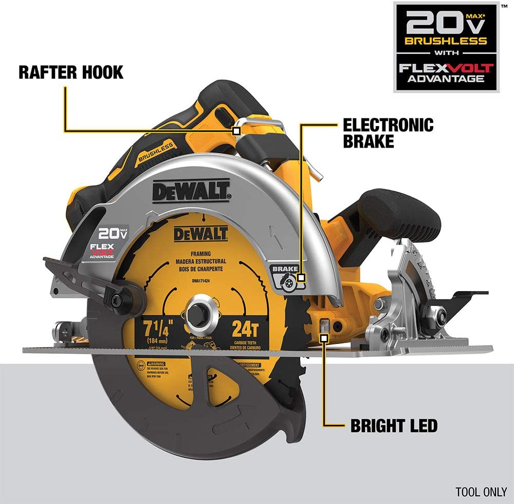 Dewalt DCS573B 20V Max* 7-1/4 In Brushless Cordless Circular Saw With Flexvolt Advantage (Tool Only)
