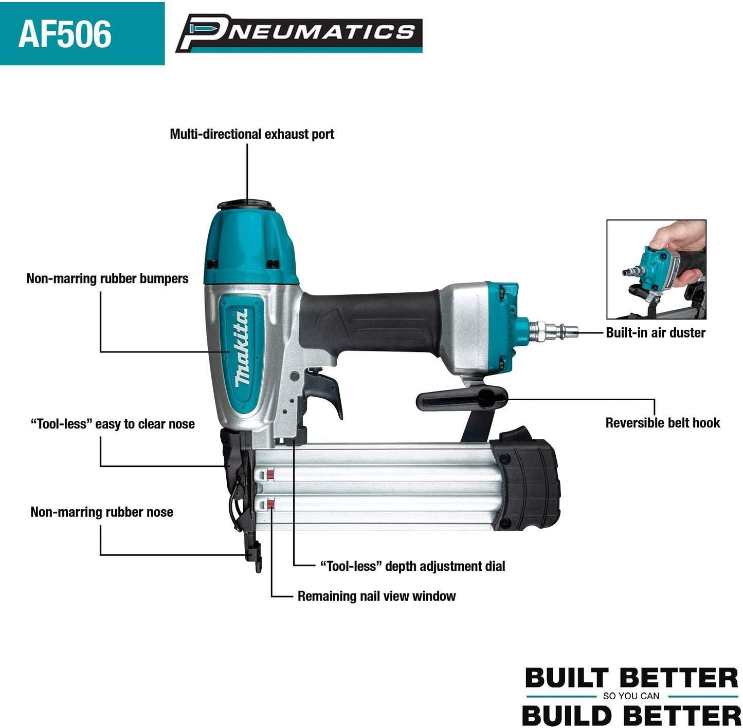 Makita MAC100QK1 Quiet Series 1/2 HP, 1 Gallon Compact, Oil‑Free, Electric Air Compressor, and 18 Gauge Brad Nailer Combo Kit