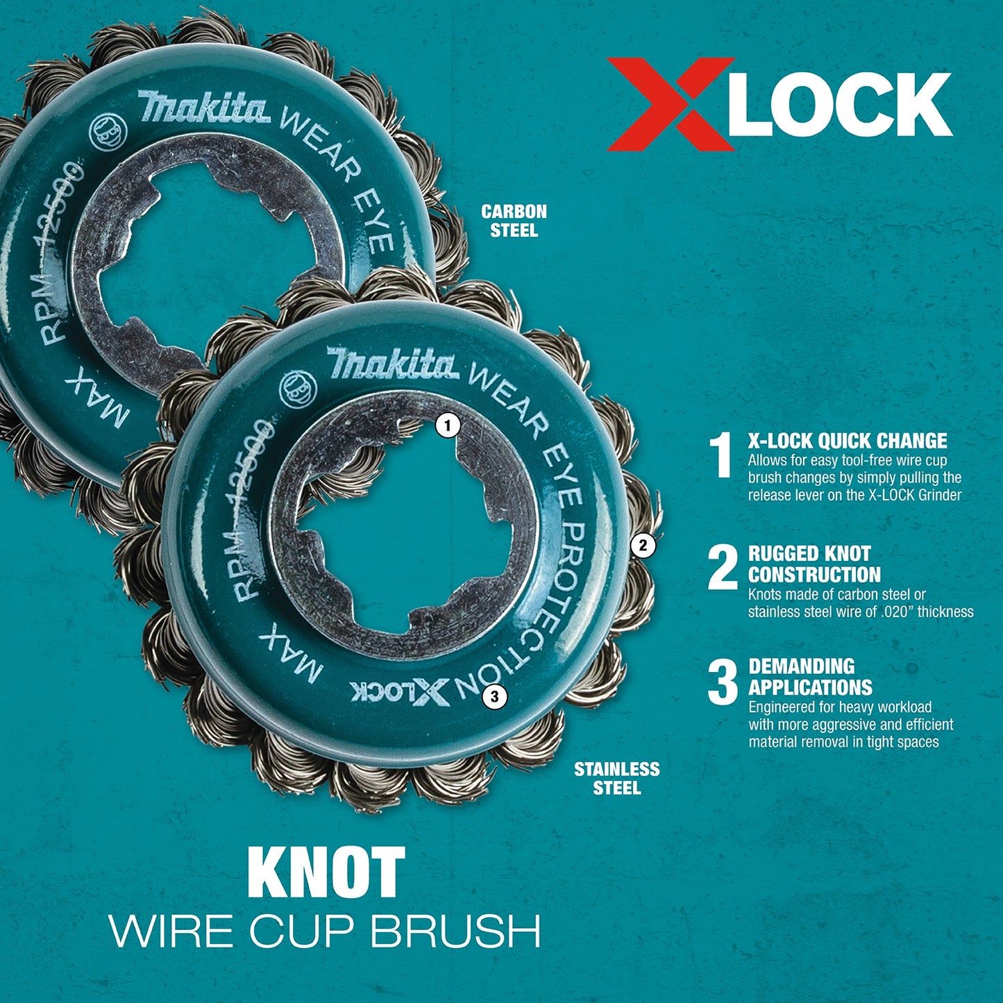 Makita D-72584 X‑LOCK 3" Stainless Steel Crimped Wire Cup Brush