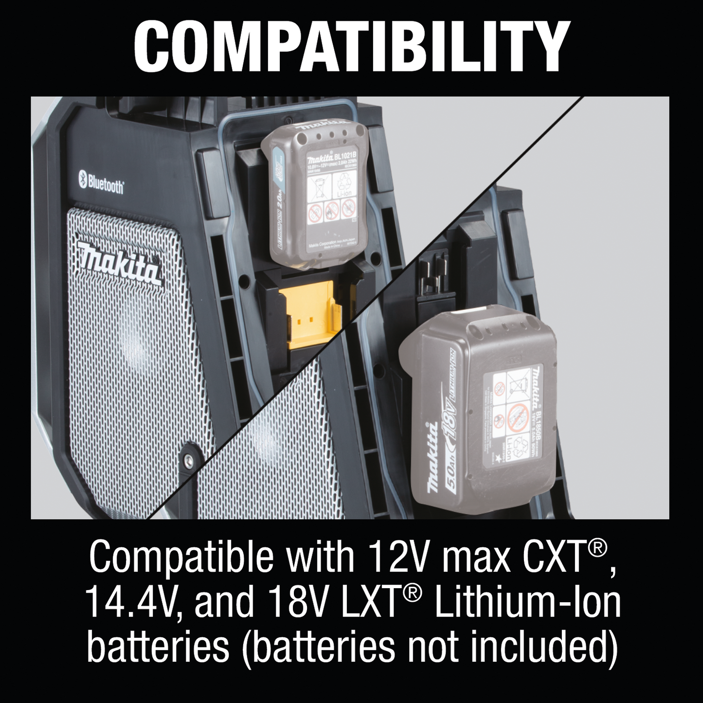 Makita XRM09B 18V LXT® / 12V max CXT® Lithium‑Ion Cordless/Corded Bluetooth® Job Site Radio, Tool Only