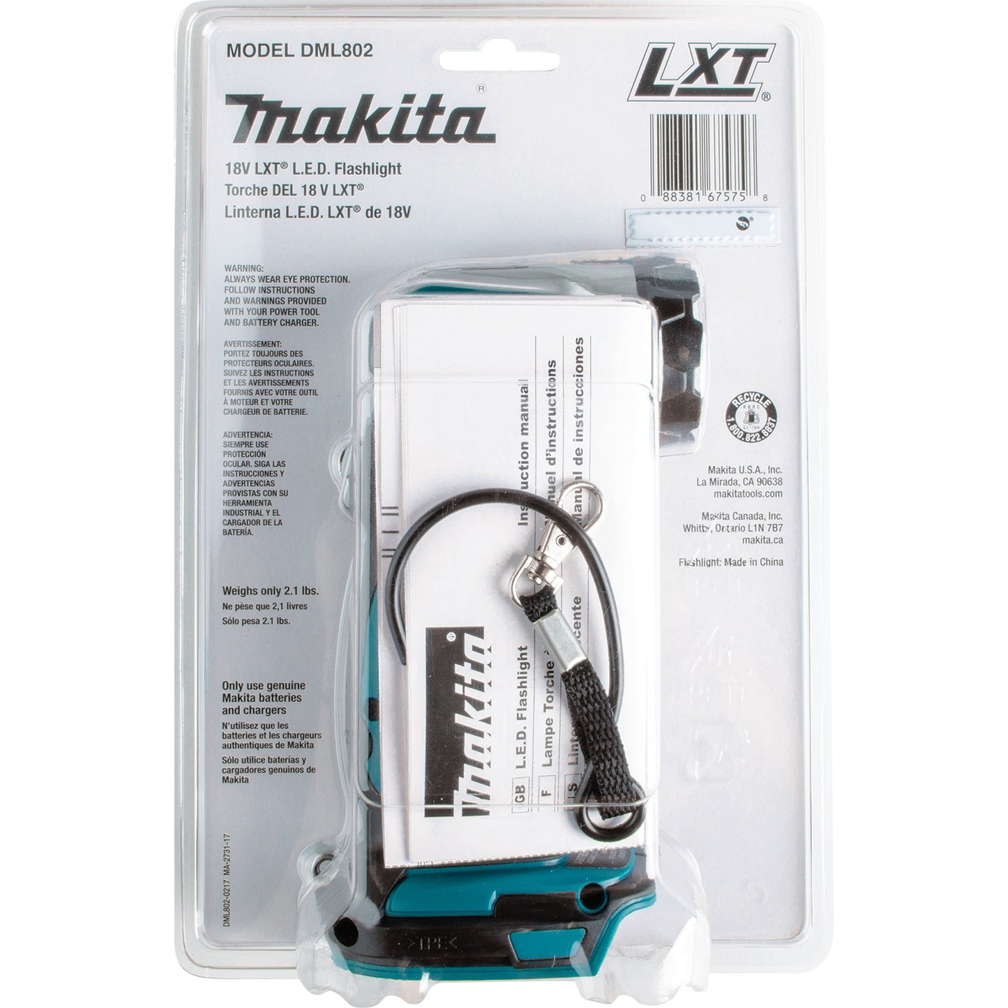 Makita DML802 18V LXT® Lithium‑Ion Cordless L.E.D. Flashlight, Flashlight Only