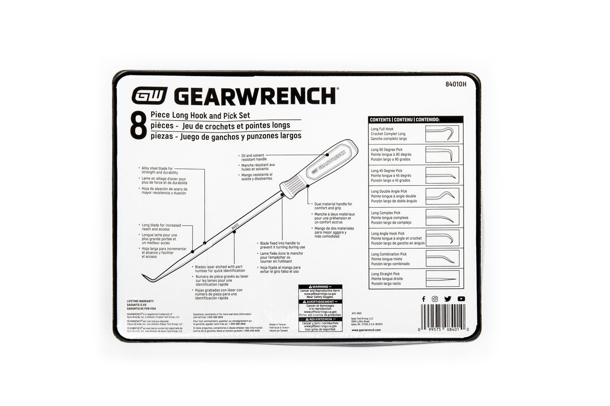 Gearwrench 84010H 8 Piece Long Hook & Pick Set