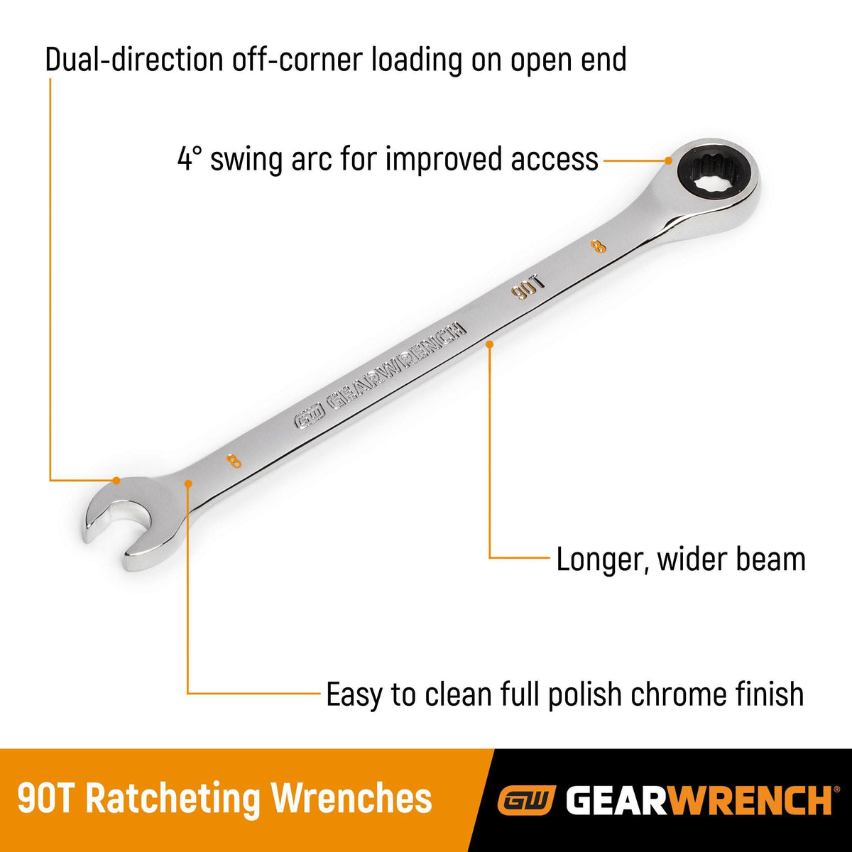 Gearwrench 86921 21mm 90-Tooth 12 Point Ratcheting Combination Wrench