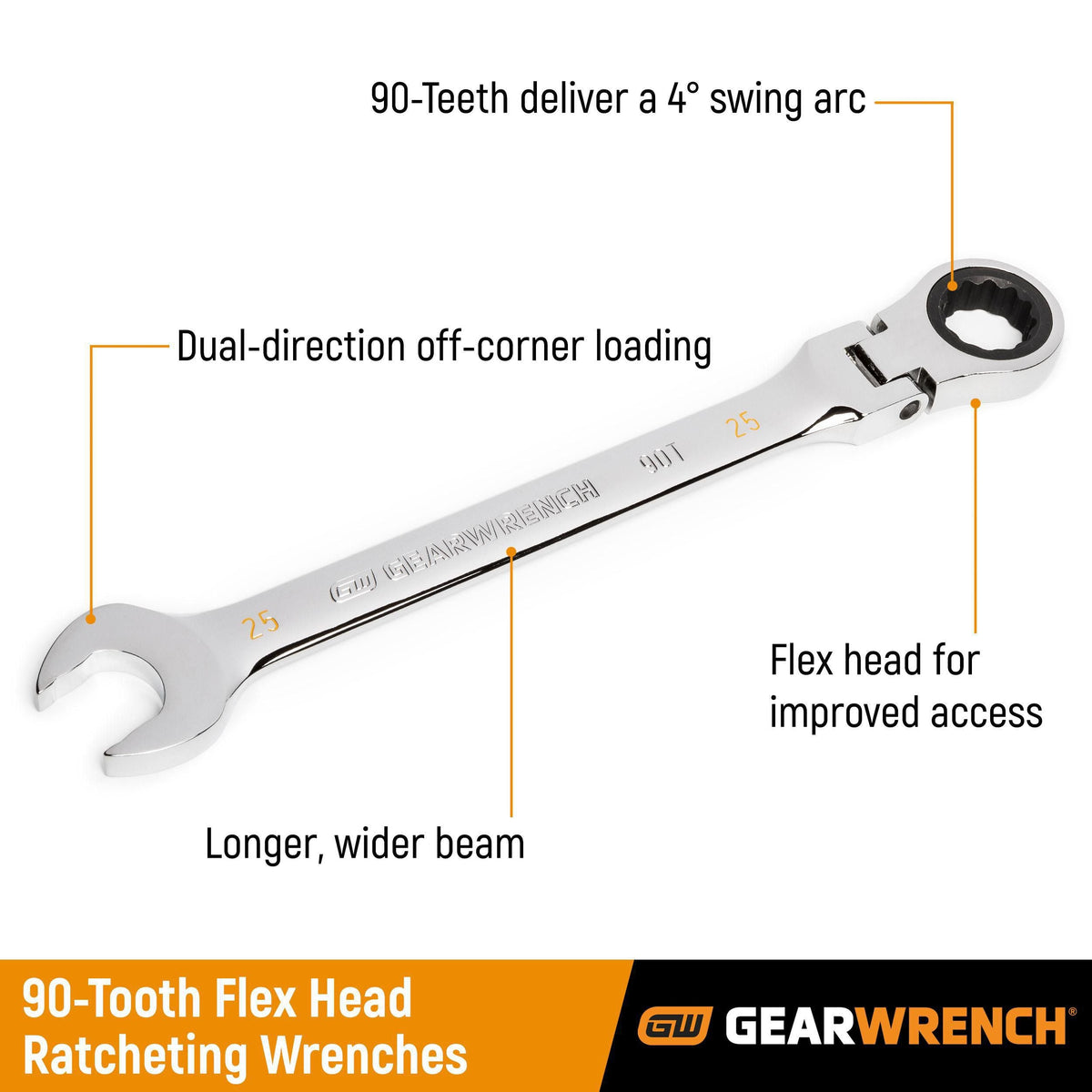 Gearwrench 86743 3/8" 90-Tooth 12 Point Flex Head Ratcheting Combination Wrench