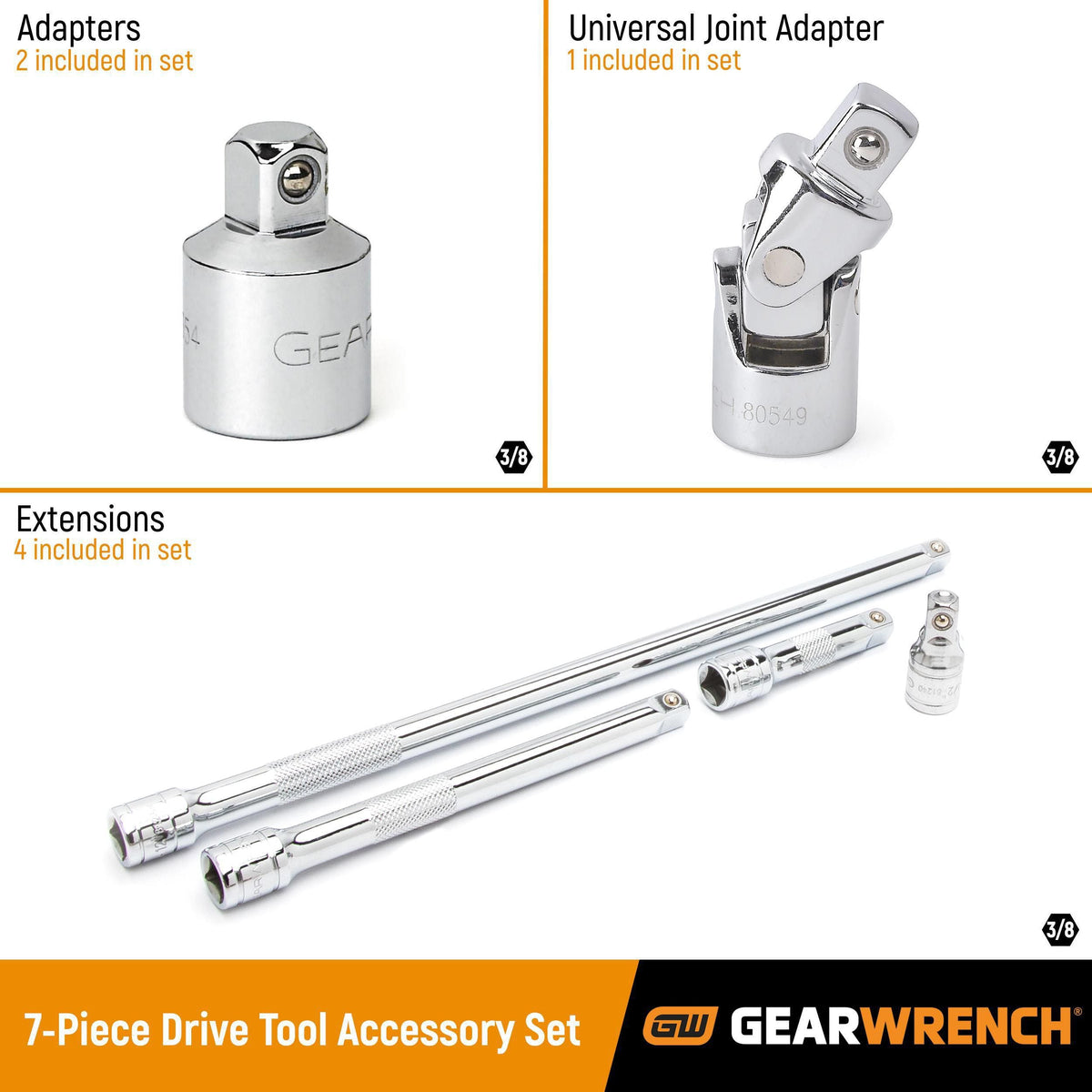 Gearwrench 86536 7 Piece 3/8" Drive Tool Accessories Set