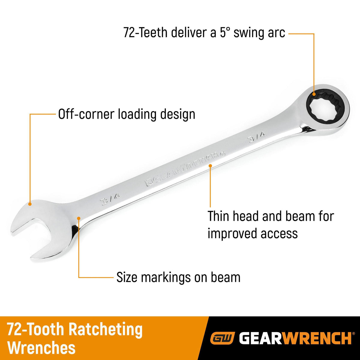 Gearwrench 9050D 1-3/4" 72-Tooth 12 Point Ratcheting Combination Wrench