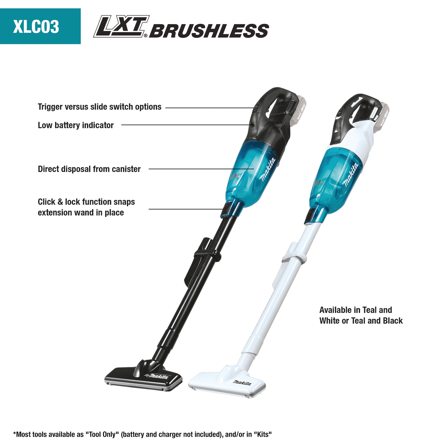 Makita XLC03ZBX4 18V LXT® Lithium‑Ion Brushless Compact Cordless Vacuum, Trigger w/ Lock, Tool Only