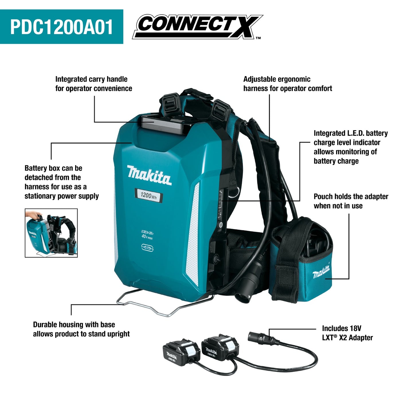Makita PDC1200A01 ConnectX™ 1,200Wh Portable Backpack Power Supply