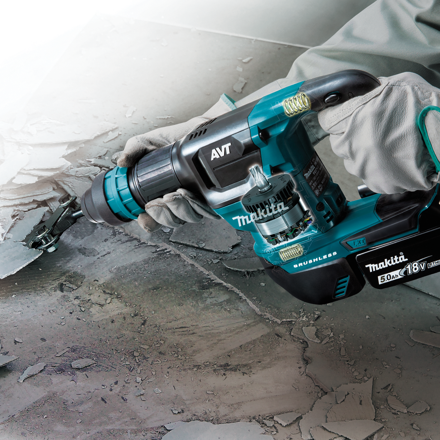 Makita XKH01TJ 18V LXT® Lithium‑Ion Brushless Cordless SDS‑PLUS AVT® Power Scraper Kit (5.0Ah)