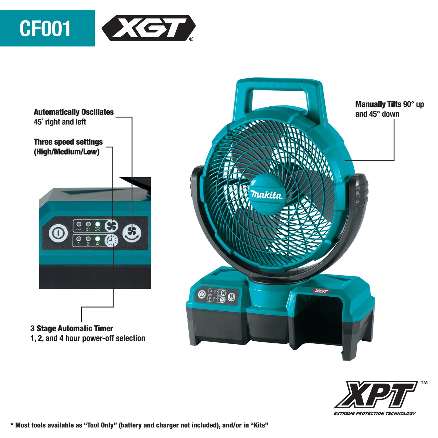 Makita CF001GZ 40V max XGT® Cordless/Corded 9‑1/4" Fan, Tool Only
