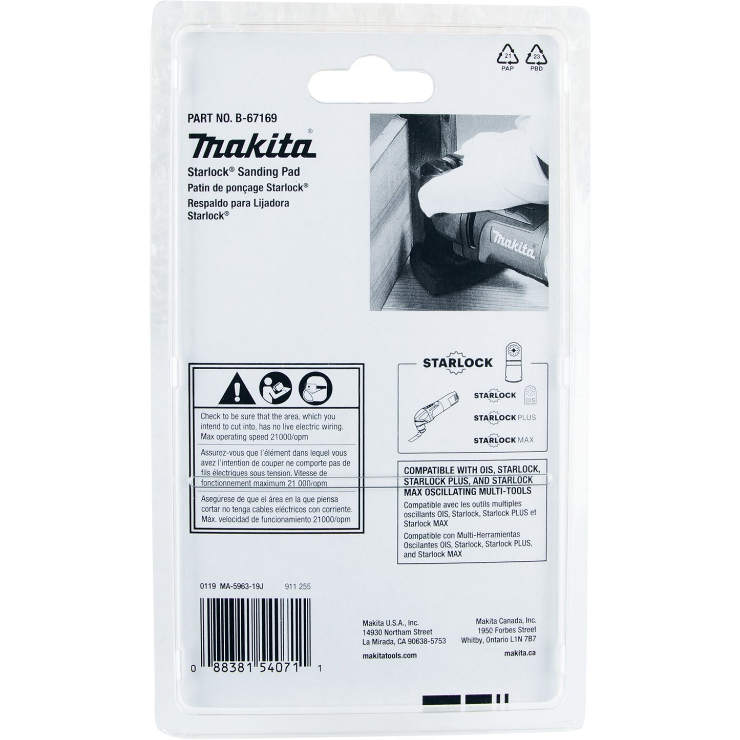 Makita B-67169 Starlock® Oscillating Multi‑Tool 3‑3/4" Hook And Loop Delta Triangle Sanding Pad