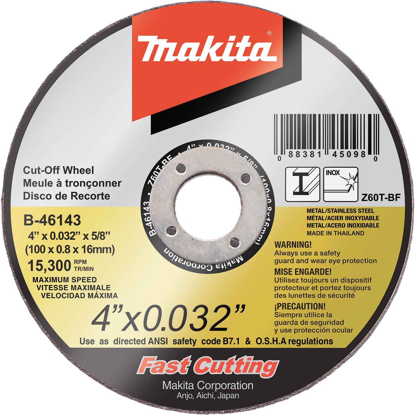 Makita B-46143-25 4" x .032" x 5/8" Ultra Thin Cut‑Off Wheel, Stainless, 25/pk