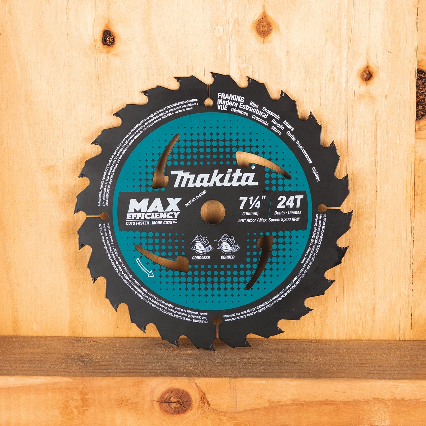 Makita B-61656-3 7‑1/4" 24T Carbide‑Tipped Max Efficiency Circular Saw Blade, Framing, 3/pk