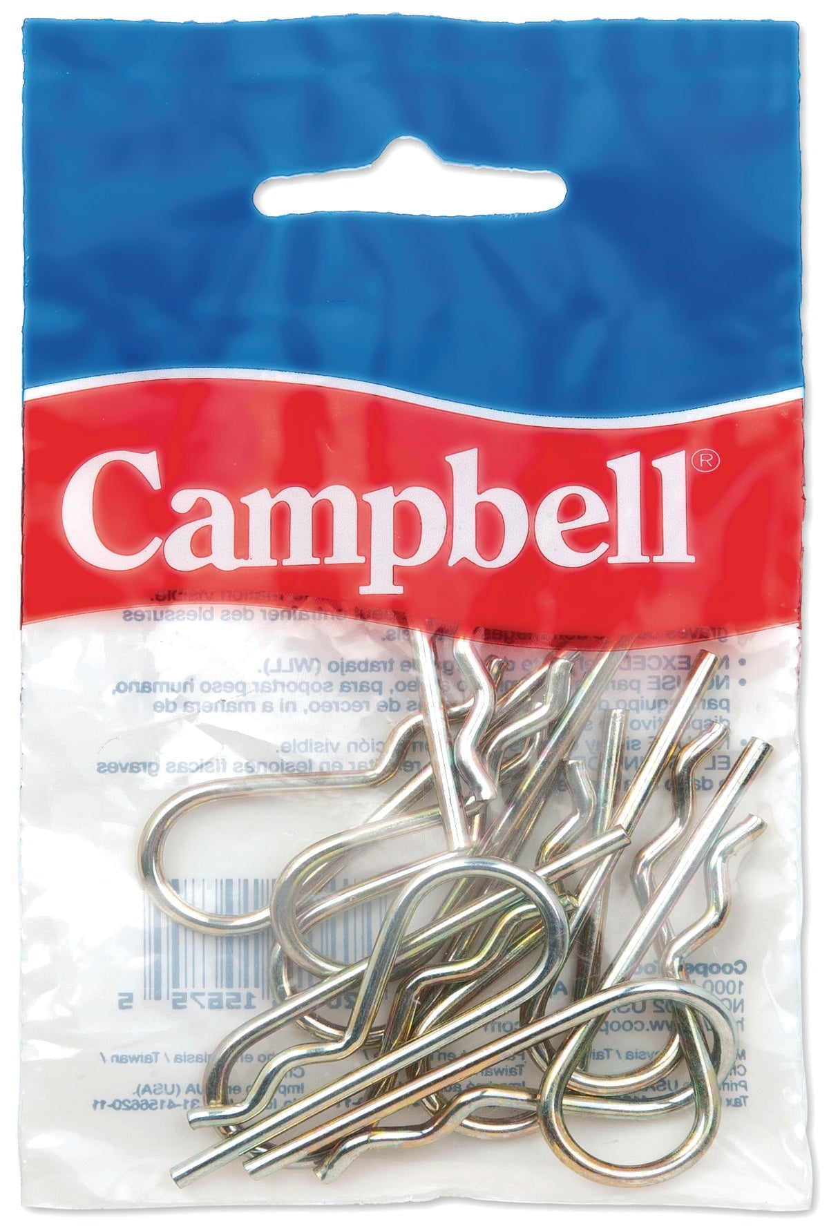 Campbell B3899814 1/4" Hitch Pin Clip, Yellow Chromate, 2 pcs per Bag