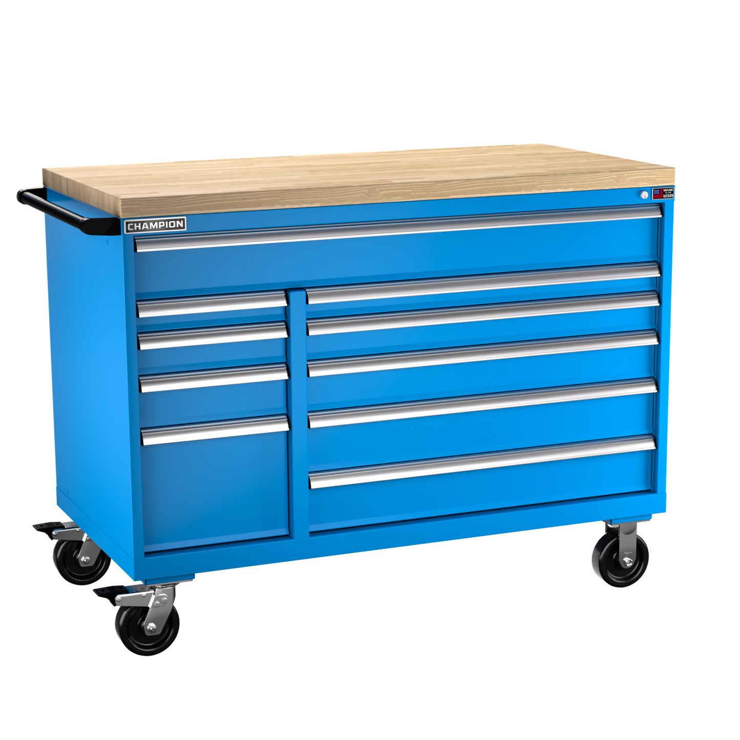 Champion Tool Storage DW1500DB-1001IL-MB8-BBT-BB 10-Drawer Standard Depth Mobile Modular Cabinet DW1001IL | 56-1/2"W x 43-1/4"H x 28-1/2"D, Bright Blue