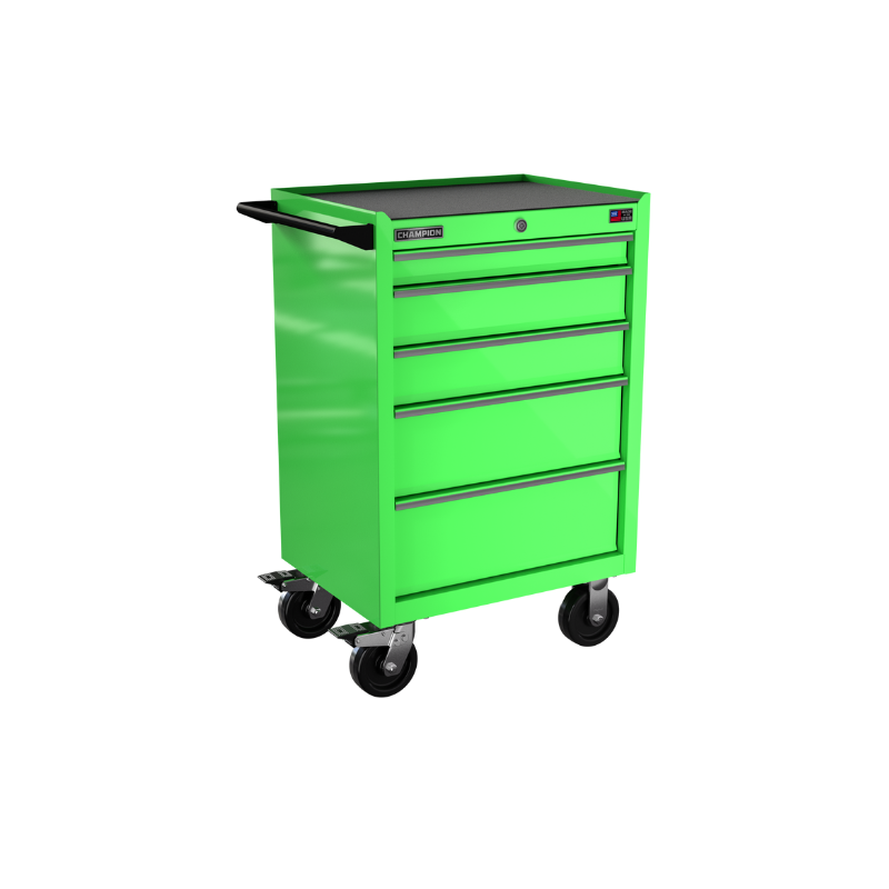 Champion Tool Storage FMP2705RC-EG 5-Drawer Standard Depth 27" FMPRO Roll Cab | 27"W x 43"H x 20"D, Electric Green