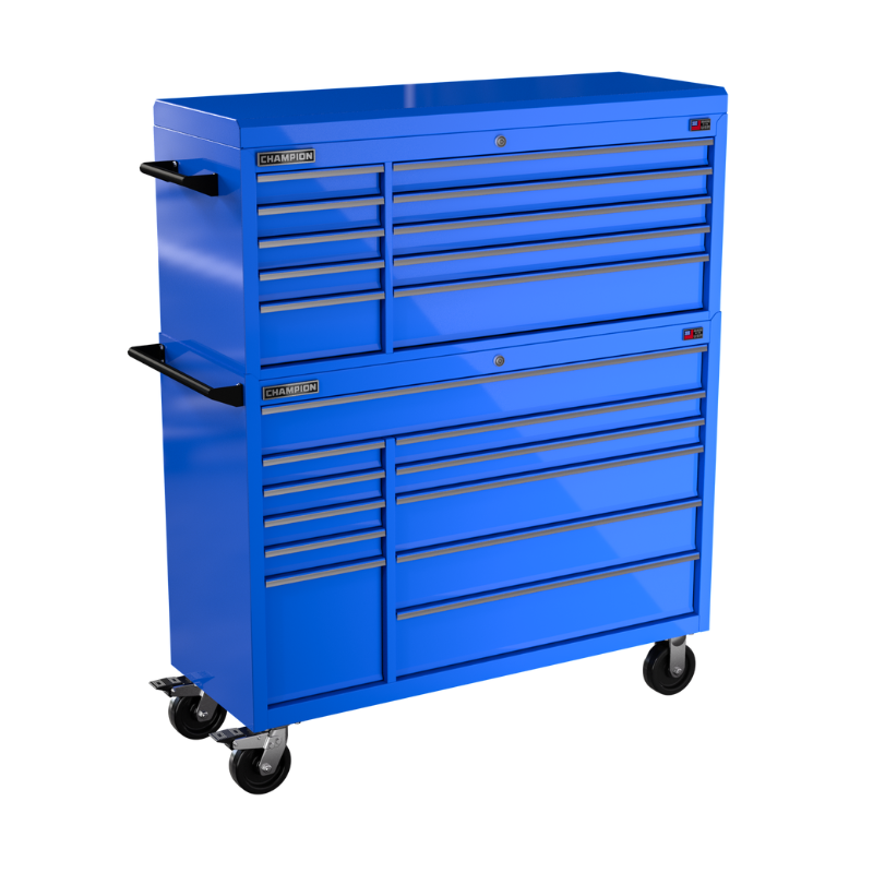 Champion Tool Storage FMP5421RC-BL 21-Drawer Standard Depth 54" FMPRO Combo Roll Cab | 54"W x 66"H x 20"D, Gloss Blue