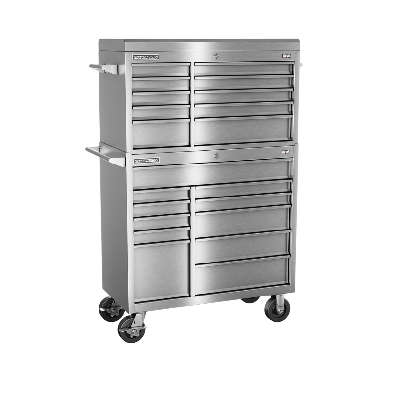 Champion Tool Storage FMPS4121RC 21-Drawer Standard Depth 41" FMPRO SST Combo Roll Cab | 41"W x 66"H x 20"D, Stainless