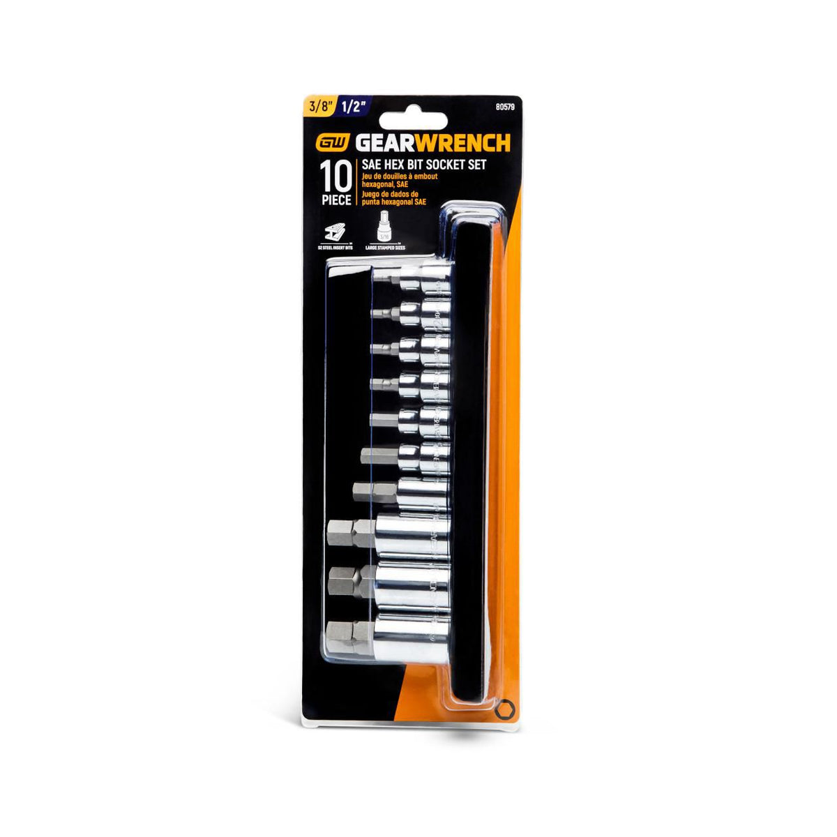 Gearwrench 80579 10 Piece 3/8" & 1/2" Drive Hex Bit SAE Socket Set