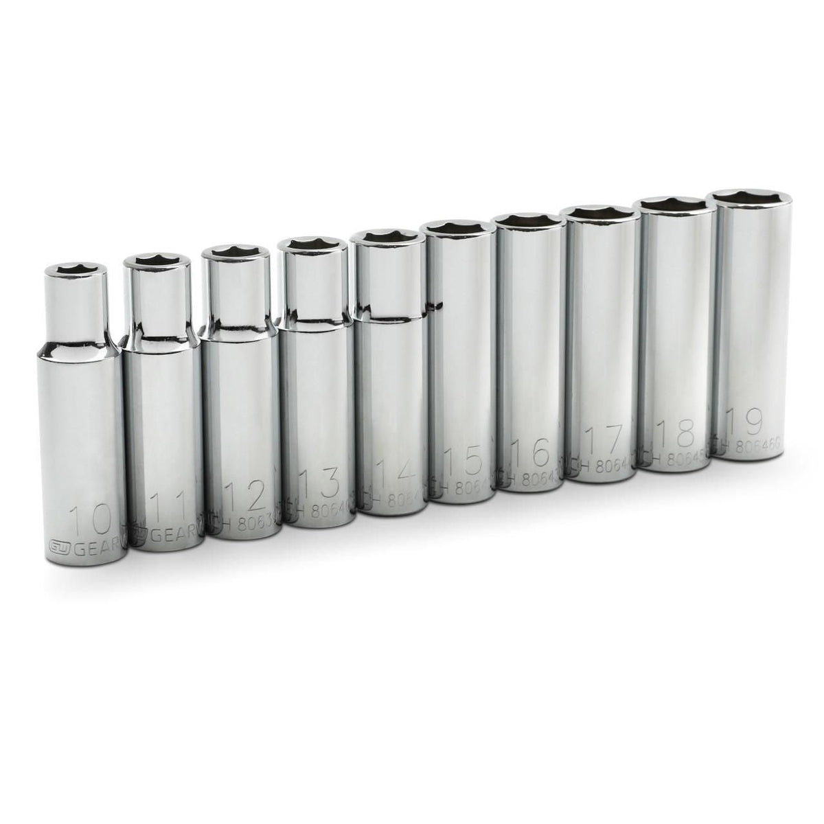 Gearwrench 80704 10 Piece 1/2" Drive 6 Point Deep Metric Socket Set